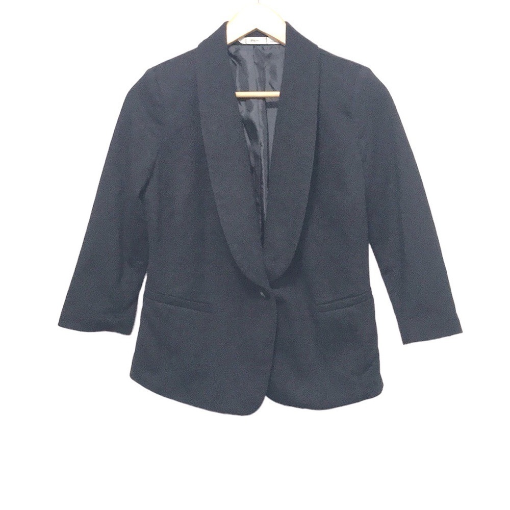 GIBSON womens black one button stretchy blazer size Small 3/4 sleeve